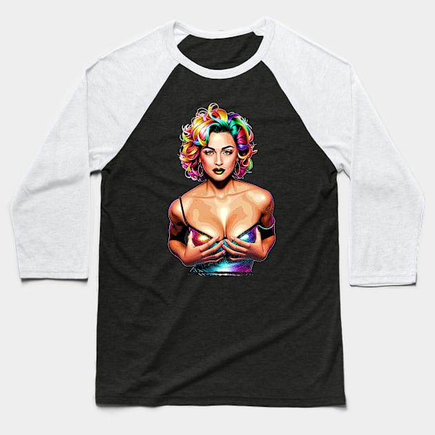 Madonna Pop Art Halftone Retro Baseball T-Shirt by Mr.FansArt